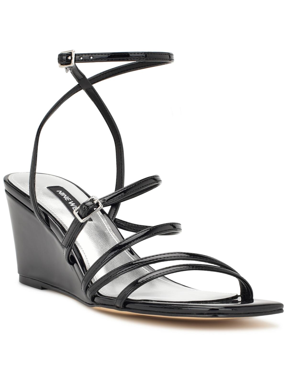 Nine West Womens Keamer Patent Ankle Strap Wedge Sandals